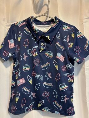 chubbies Navy USA Print Polo with Patriotic Icons